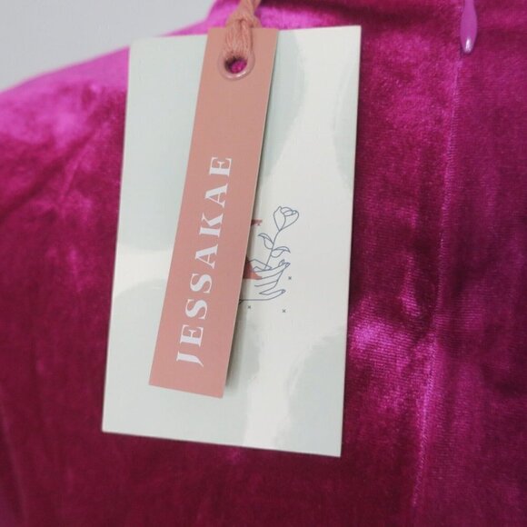 JESSAKAE Noor Dress Velvet Magenta Stretch Front Panel Drape Sash Women's XL NWT - Picture 4 of 5